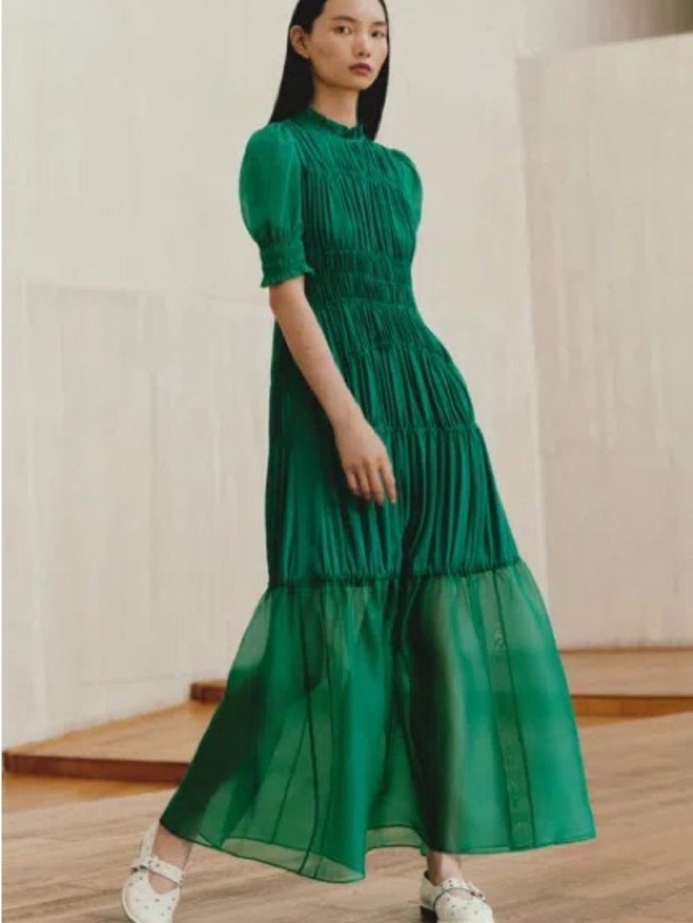 ME+EM silk & organza maxi dress in orchid green